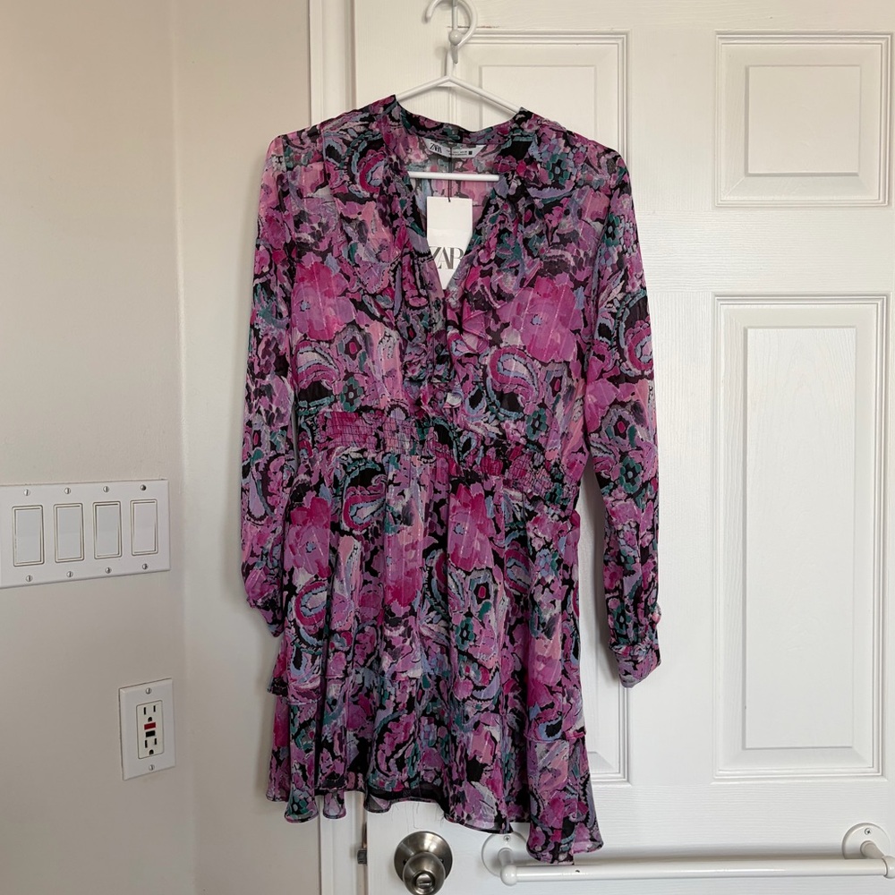 Zara Multicolor Floral Chiffon Dress